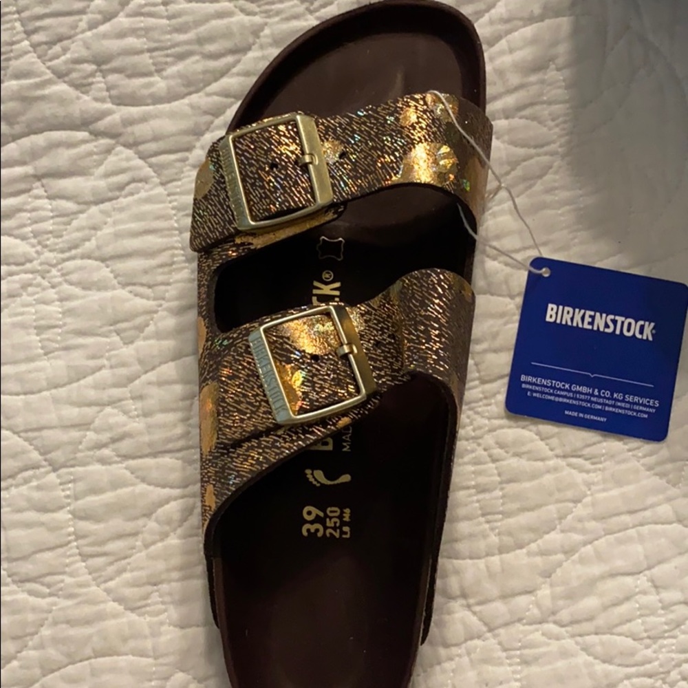 Birkenstock Arizona Spotted Metallic Brown Size 39